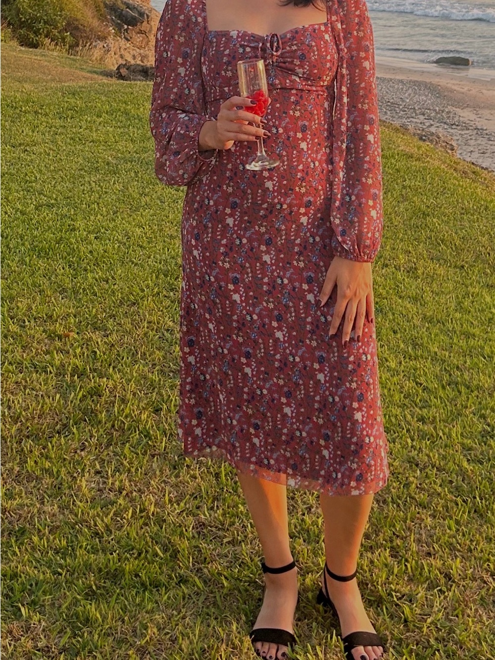 Wilfred Rust Floral Midi Dress from Aritzia
